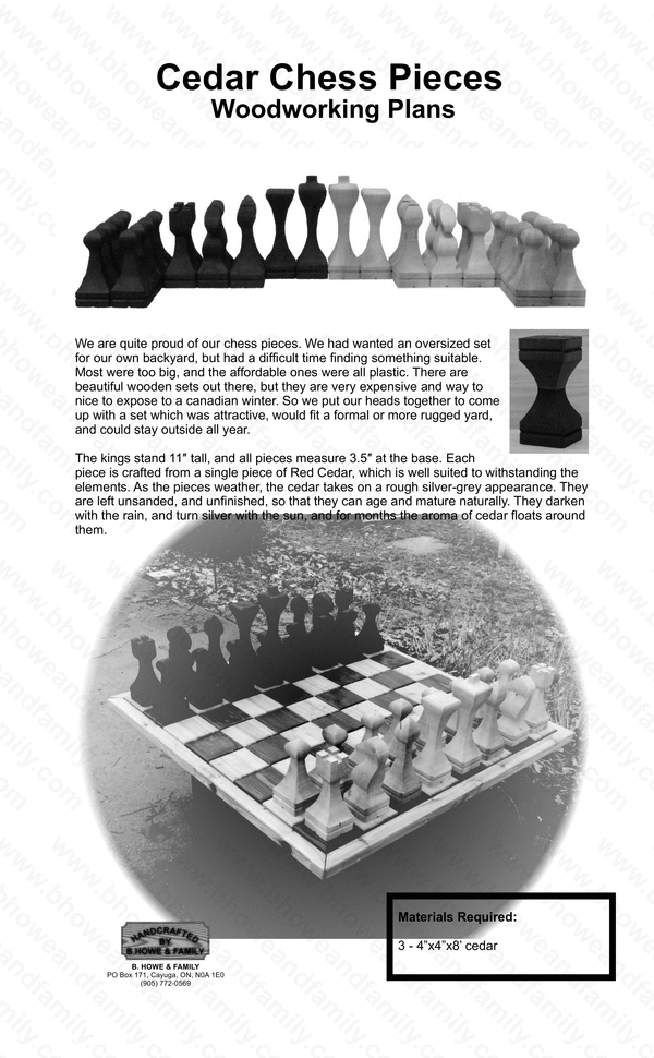 Product picture Outdoor Cedar Chess Pieces Patterns and Instructions